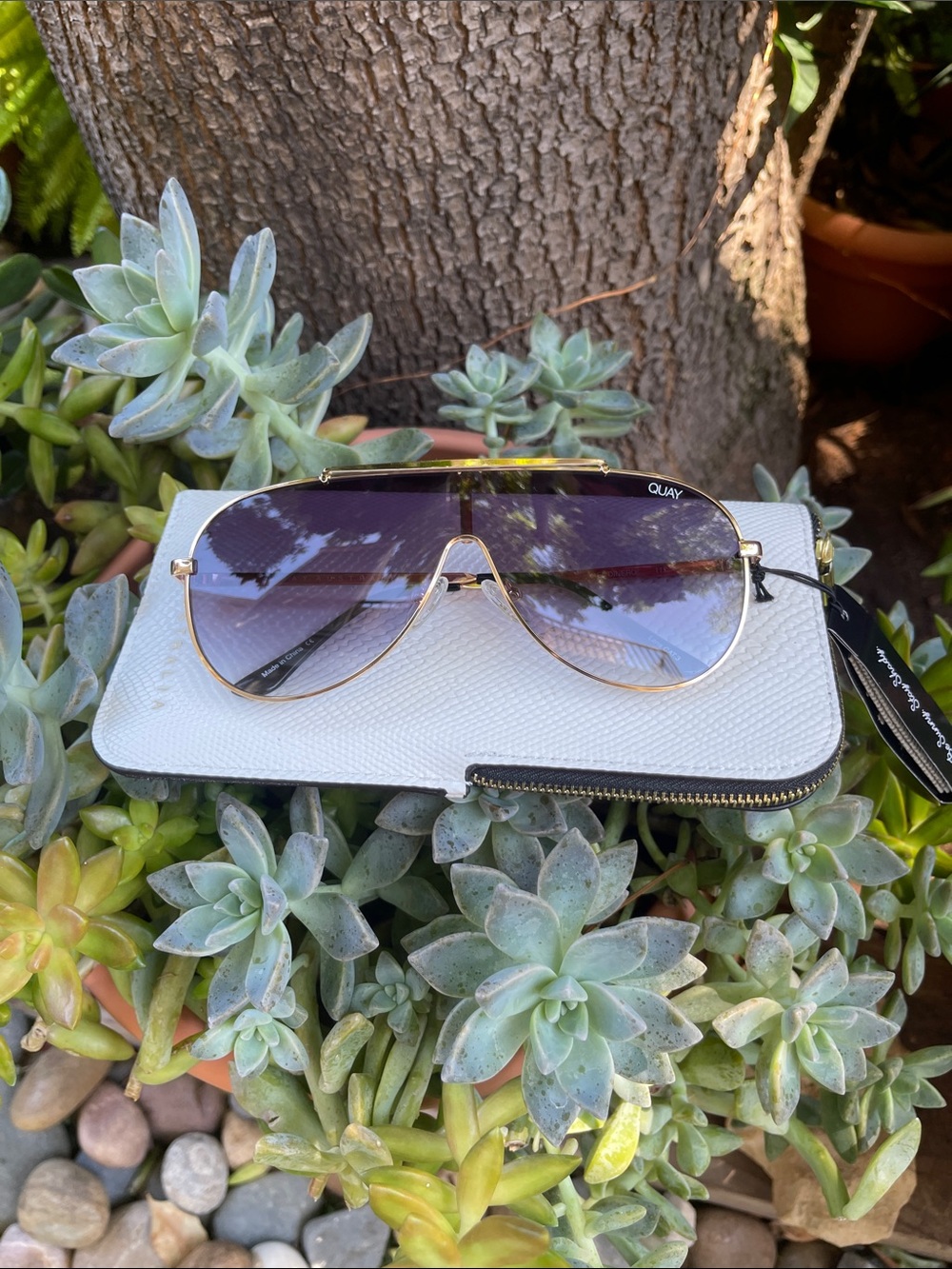Quay Australia Aviator Sunglasses with Gradient Purple Lenses and Gold Frame
